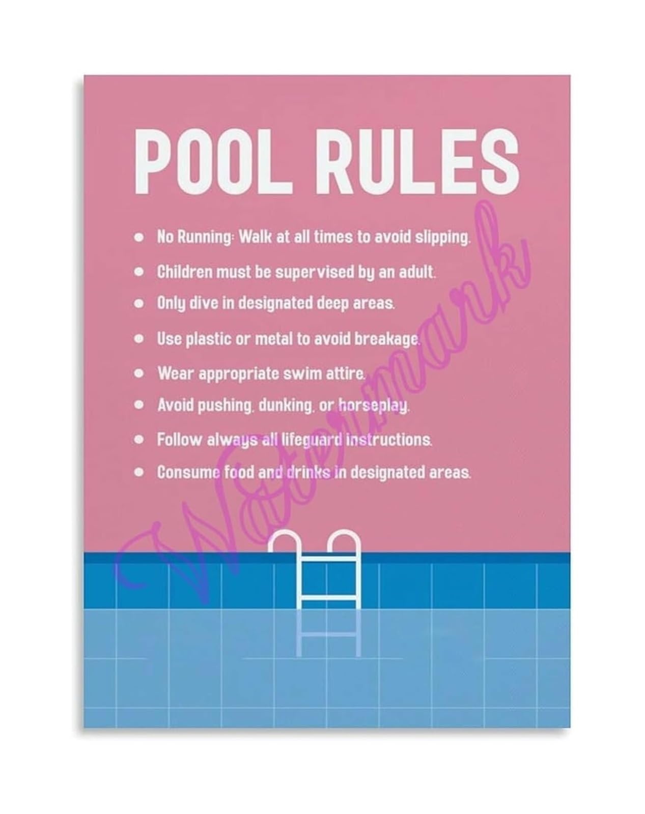 FOPURE Water Canvas Print Swimming Pool Rules Wall-Art Educational Sign for Playroom Room Home Decor(Framed,08x12inch(20x30cm))