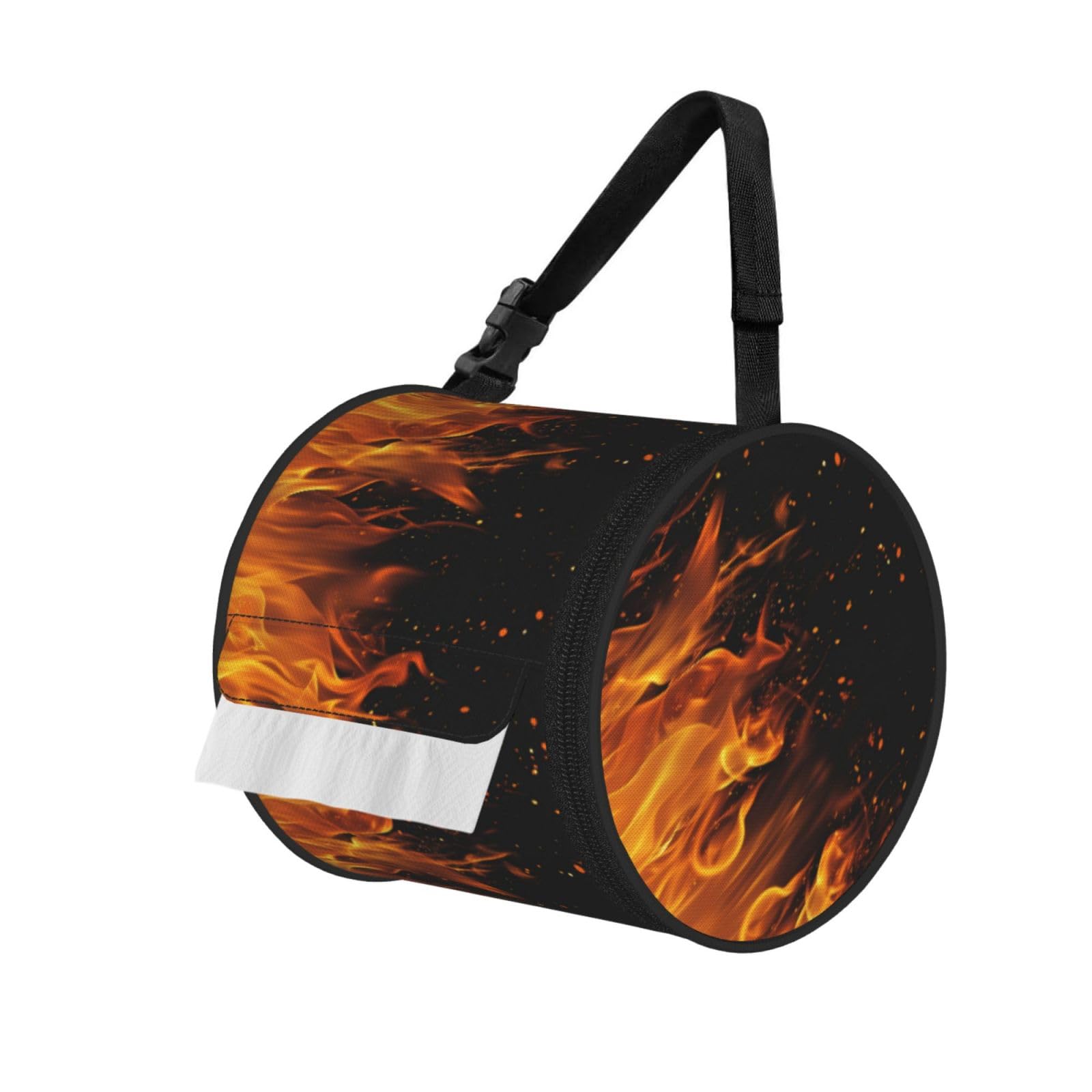 Fire Print Print Round Tissue Dispenser Bag With Carry Strap, Portable Roll Holder For Car Travel Home