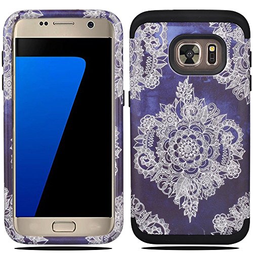 Galaxy S7 Case, S7 Case, MagicSky [Shock Absorption] Hybrid Dual Layer Armor Defender Protective Case Cover for Samsung Galaxy S7 (2016) - Black/Flower2