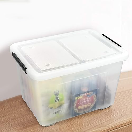 Miniatura 4 de Bringer Paquete de 4 cajas grandes de plástico transparente con tapa, cajas de almacenamiento transparentes con ruedas de 42 L
