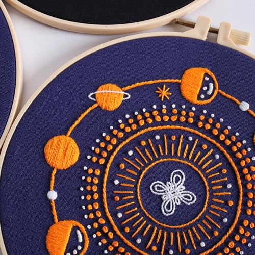 Image of GLTAYLMY 3 Set Tarot Embroidery Starter kit with Patterns and Instructions, DIY Adult Beginner Cross Stitch Kits, Including 1 Plastic Embroidery Rings,Colored Threads and Needles