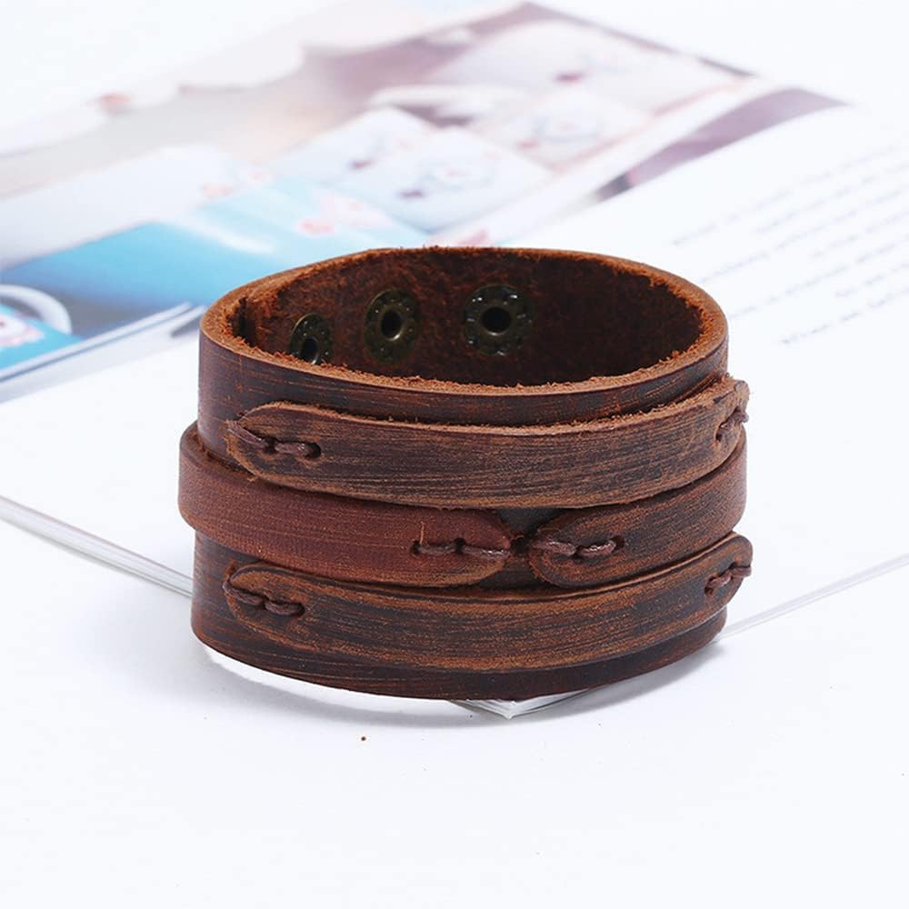 NIGHTCRUZ Punk Leather Cuff Bracelet, 2PCS Vintage Leather Wristband for Men Women - Image 4