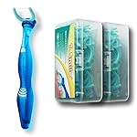 T.Smile NoFuss Dental Flosser Kit, 5-inch Long Handle & Refill Heads, Extra-Strength Floss for Comfortable Clean, Fluoride Free, (1 Blue Handle + 100 Extra-Strength Floss Refills)