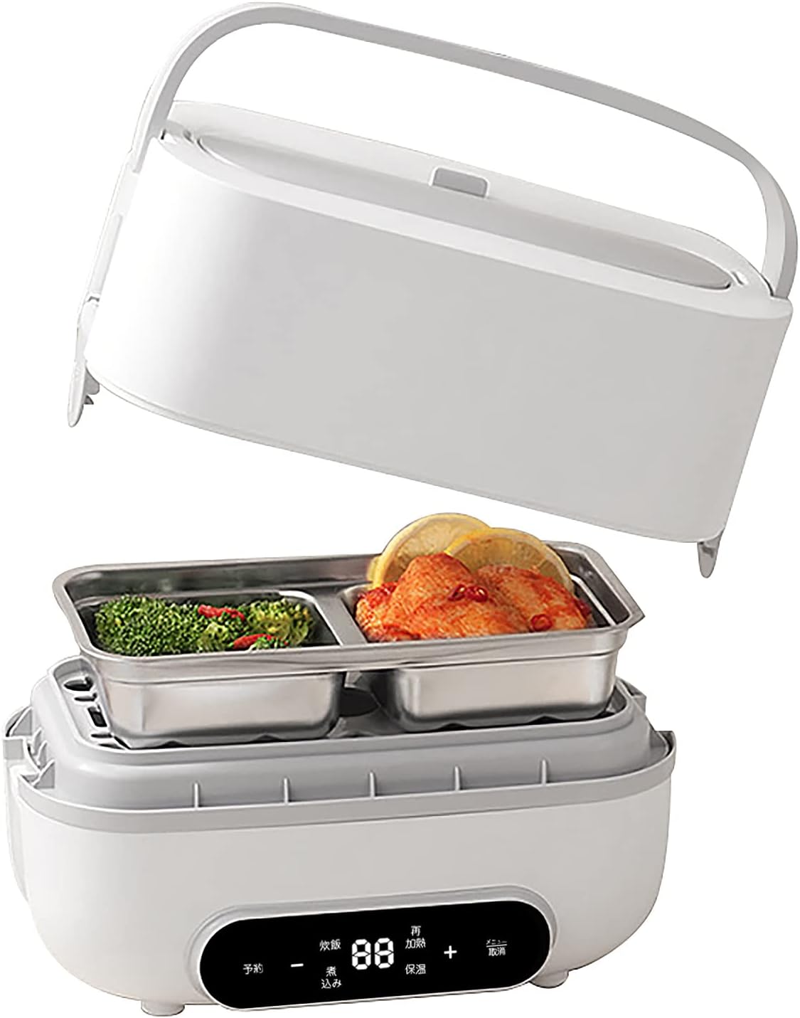 炊飯器 1合 炊飯器一人暮らし 2段式炊飯器 車中泊 超高速 1台多役 加熱/予約/保温機能 蒸し 小型家電 炊飯器 一人用 蒸し器 レトルト温め器 職場 ホワイト