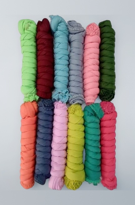 Nakoda Creation Cotton Blend Solid Dupatta For Women, Pack Of 12_Pompom Pack Of 12 (English Color), Multicolor