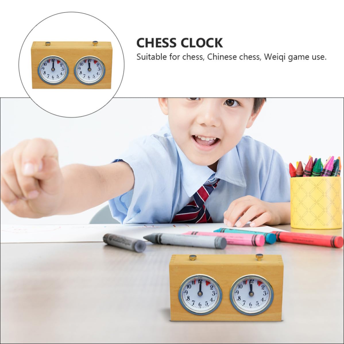 BESTYASH Reloj de Ajedrez Mecánico Portátil para Partidas de Weiqi y Ajedrez Chino, Estructura Mecánica sin Baterías, Material Madera y Aleación de Pinchbeck, Color Amarillo
