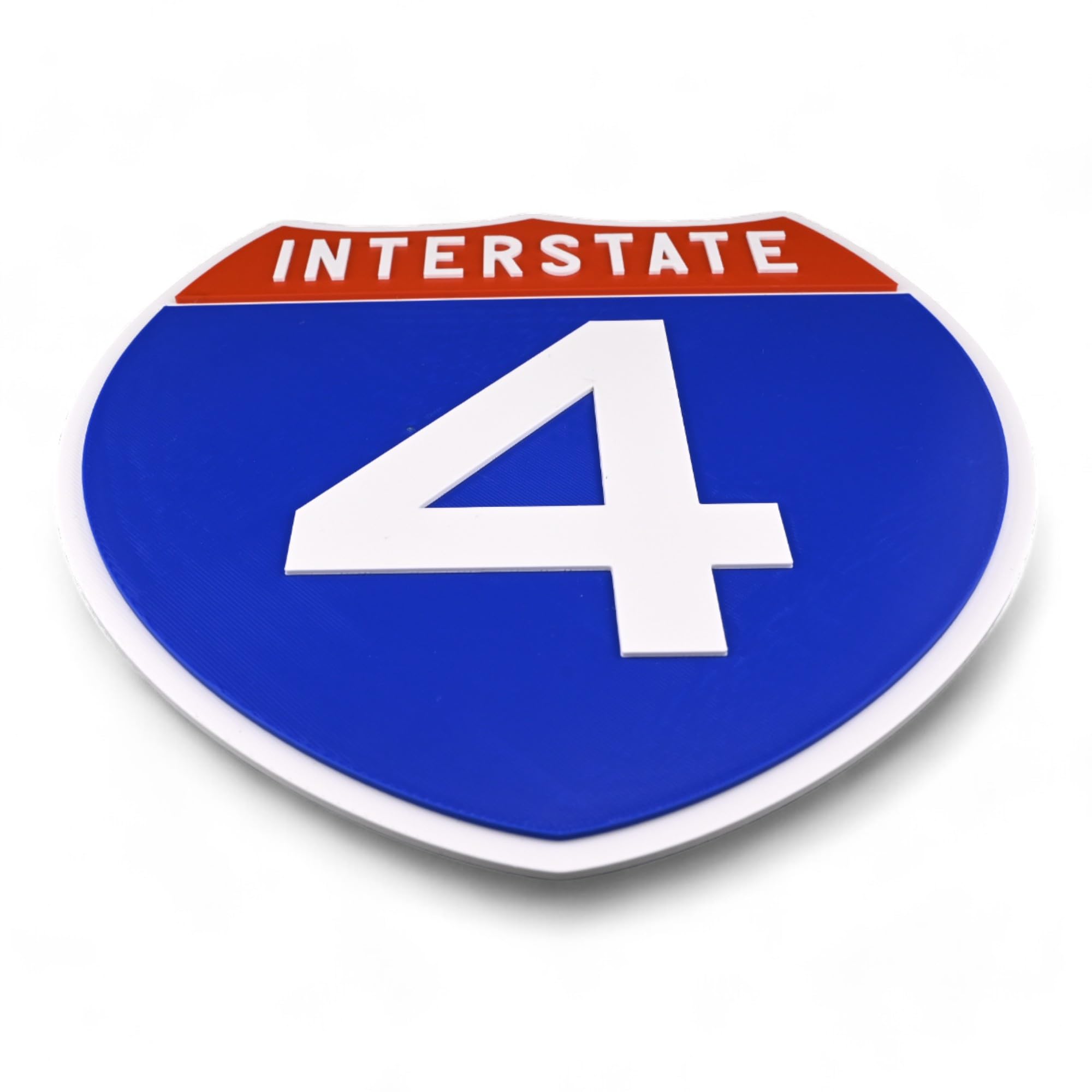 Interstate 4 Road Sign Replica Personalized Travel Sign Board Home Office and Workspace Decor Blue Red Background with