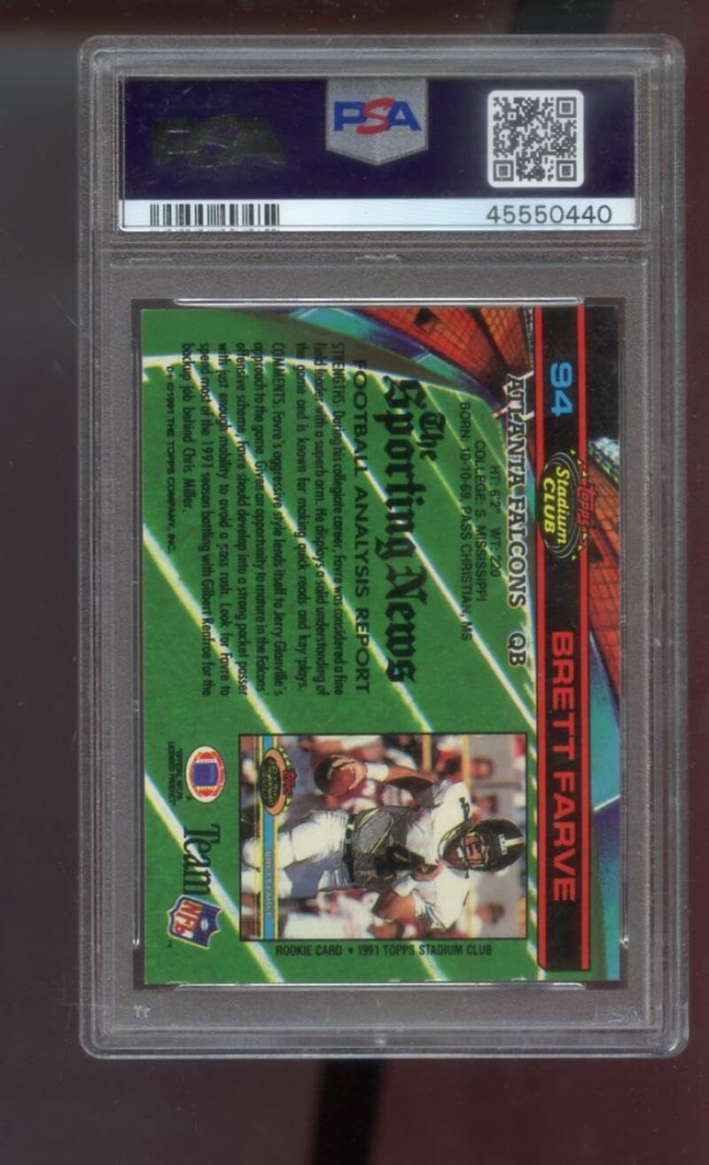 1991 Topps Stadium Club #94 Brett Favre ROOKIE RC PSA 8 Graded Football Card NFL Atlanta Falcons