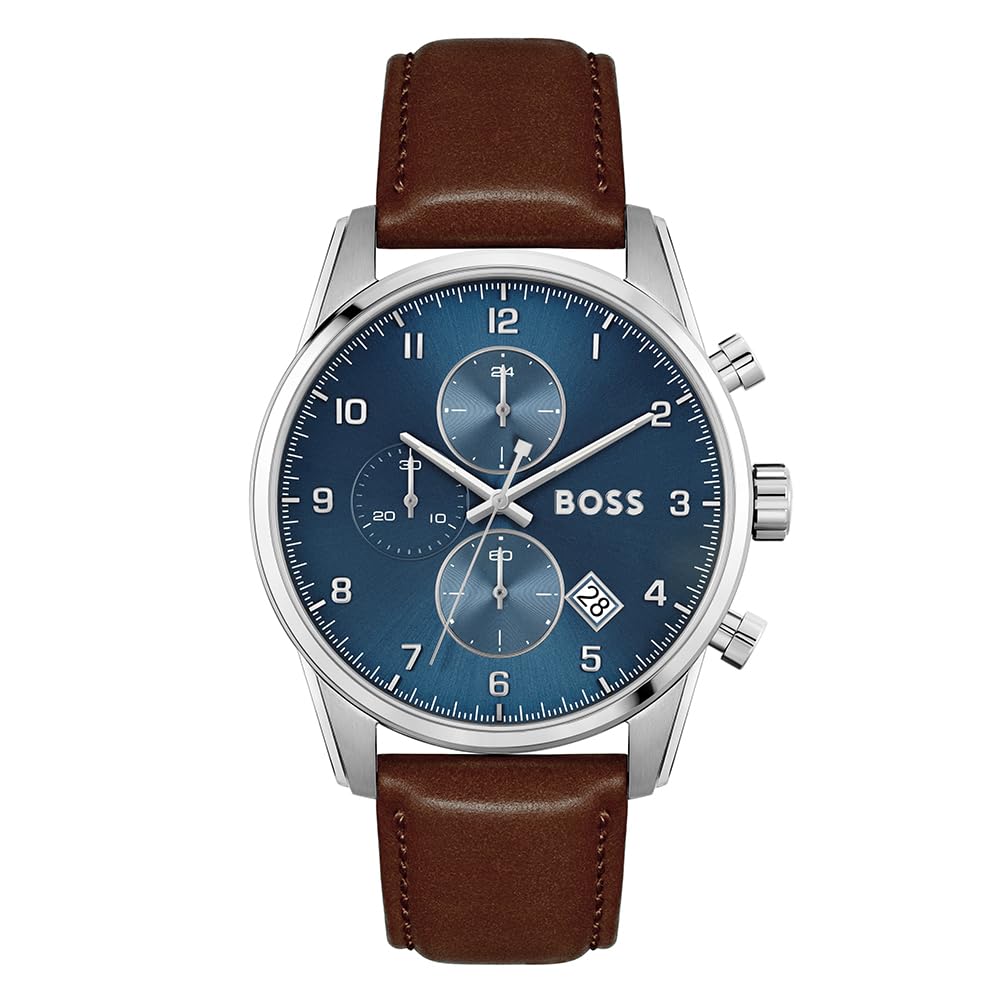 Hugo Boss Leather Skymaster Analog Blue Dial Mens Watch-1513940, Band Color-Brown (B09R94BSXW) Amazon Price History, Amazon Price Tracker