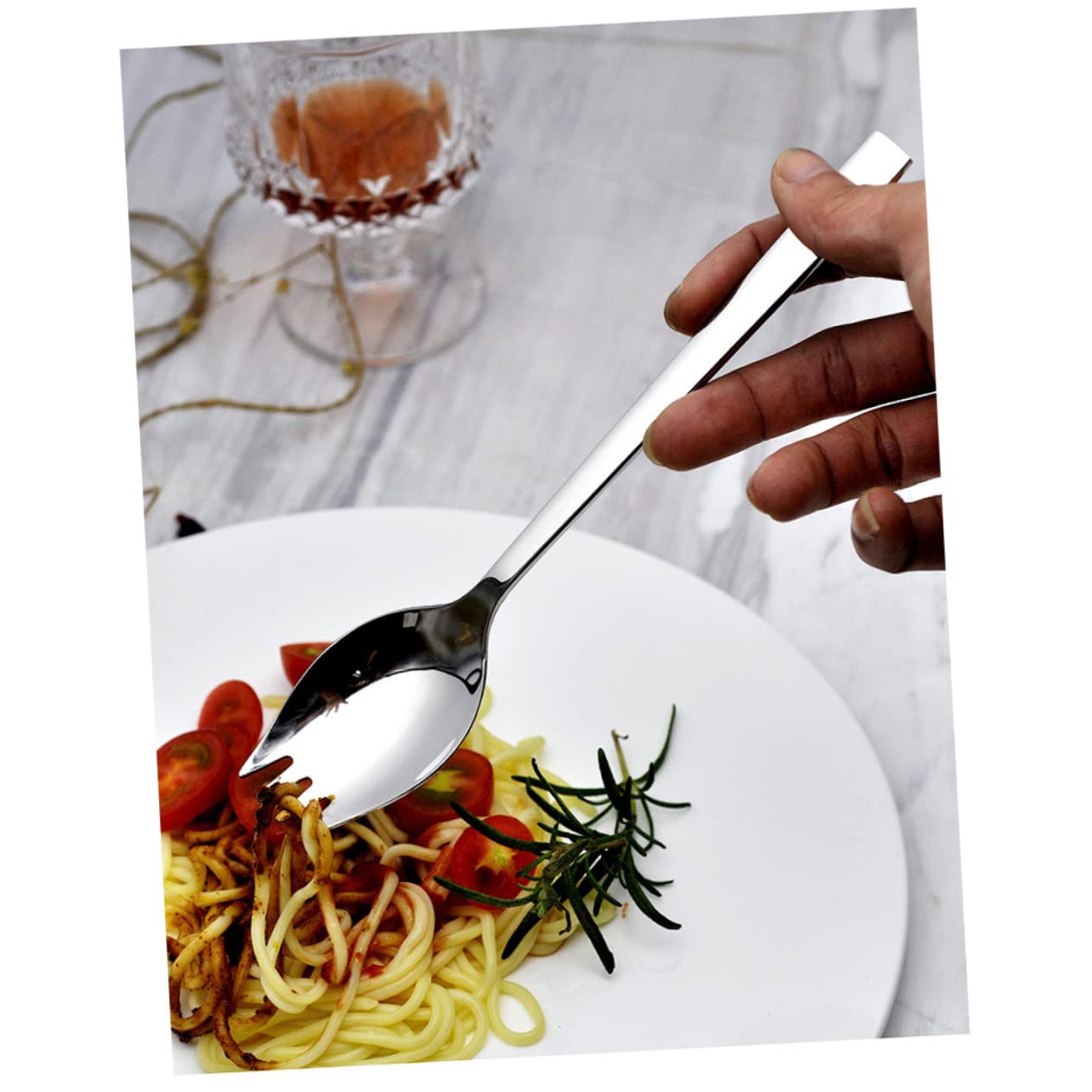 NAMOARLY Farmhouse Style 6pc Salad Serving Spoons Stainless Steel Long Handle Spork Multifunctional Spoon Set