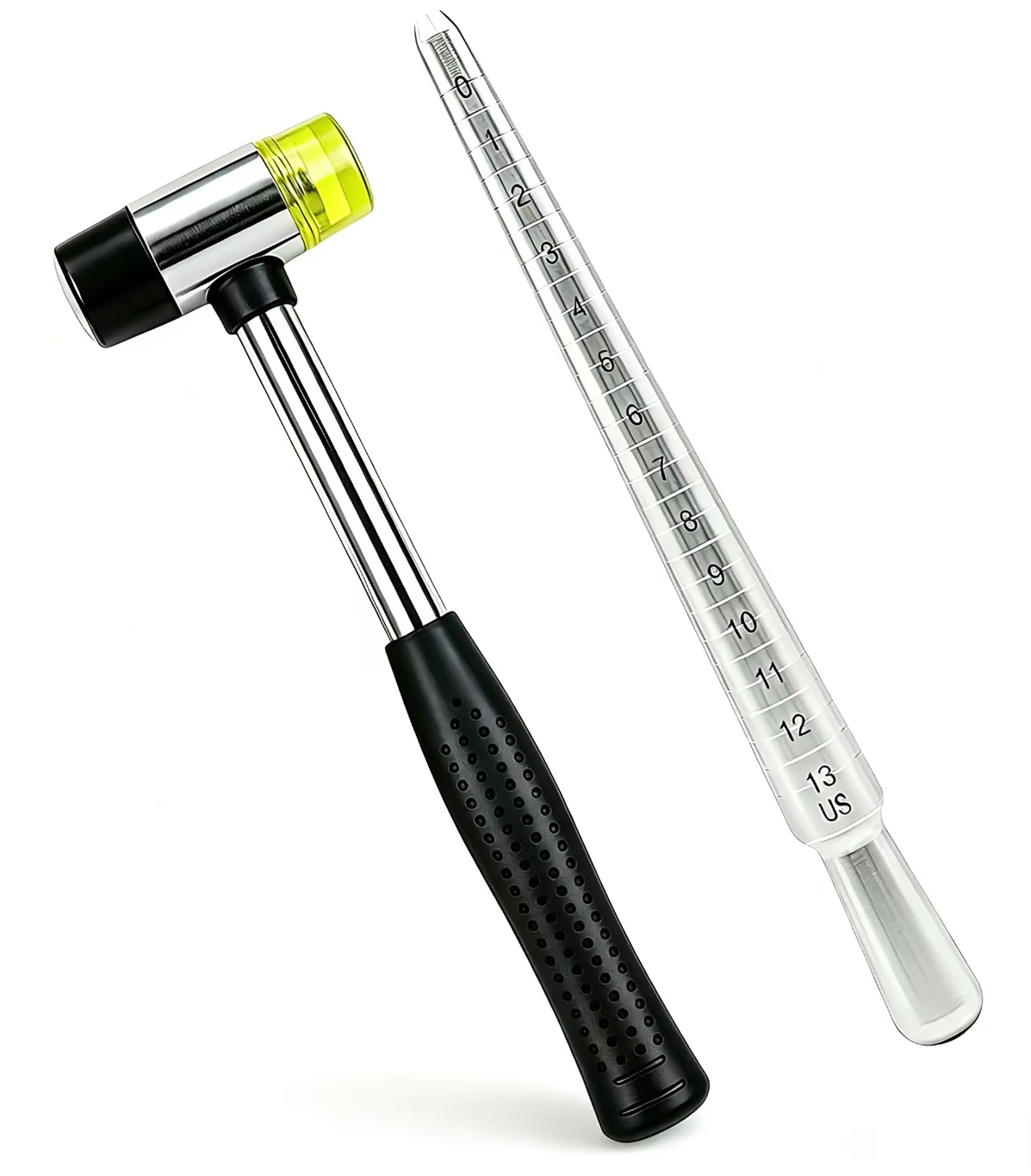 Bflaae Ring Sizer Measuring Tool Kit, Solid Ring Mandrel and Rubber Mallet for Ring Repair and Measurement, 2 PCS