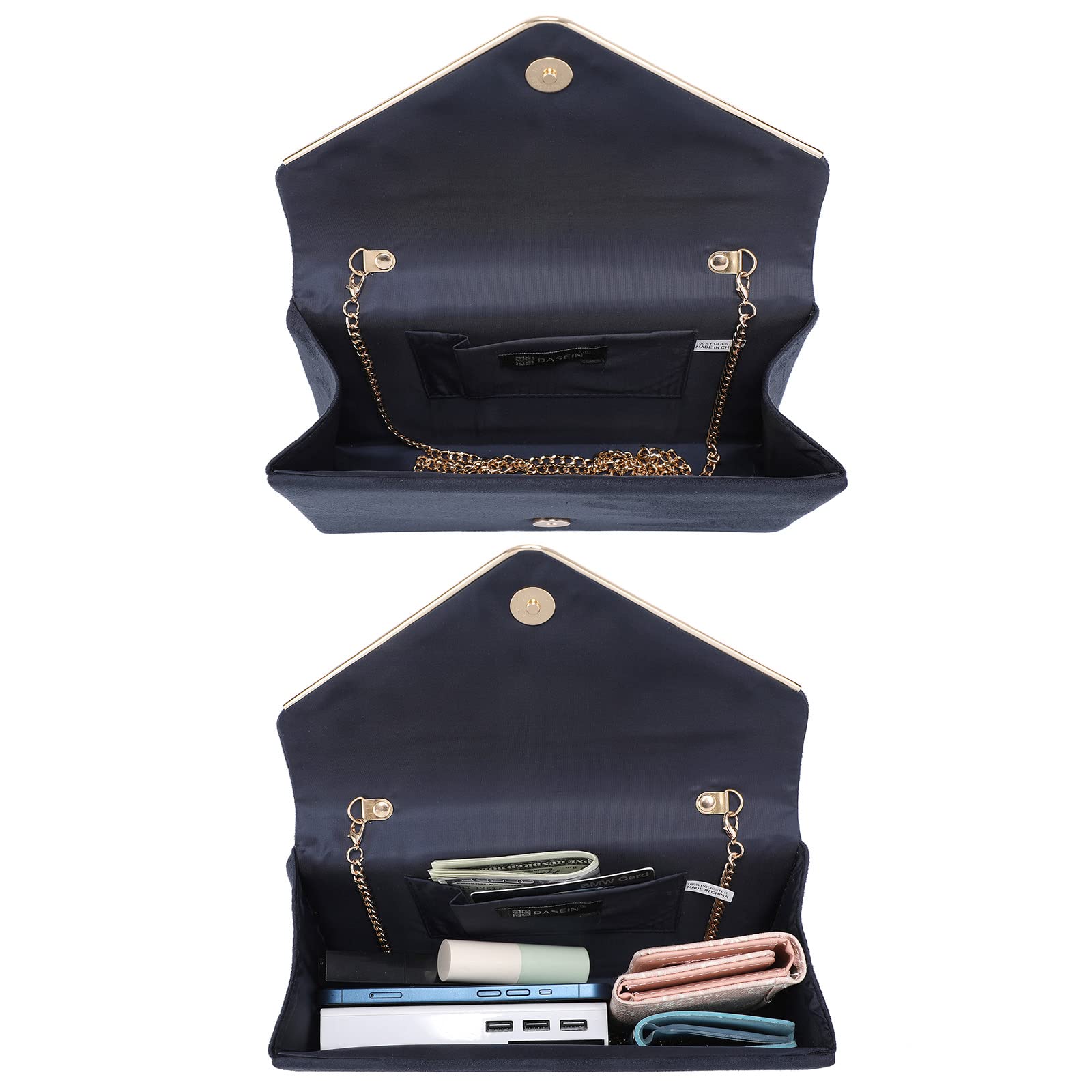 Dasein Women Faux Suede Evening Clutch Bags Formal Party Clutches Wedding Purses Cocktail Prom Clutches: 1-(gold Hardware) Navy