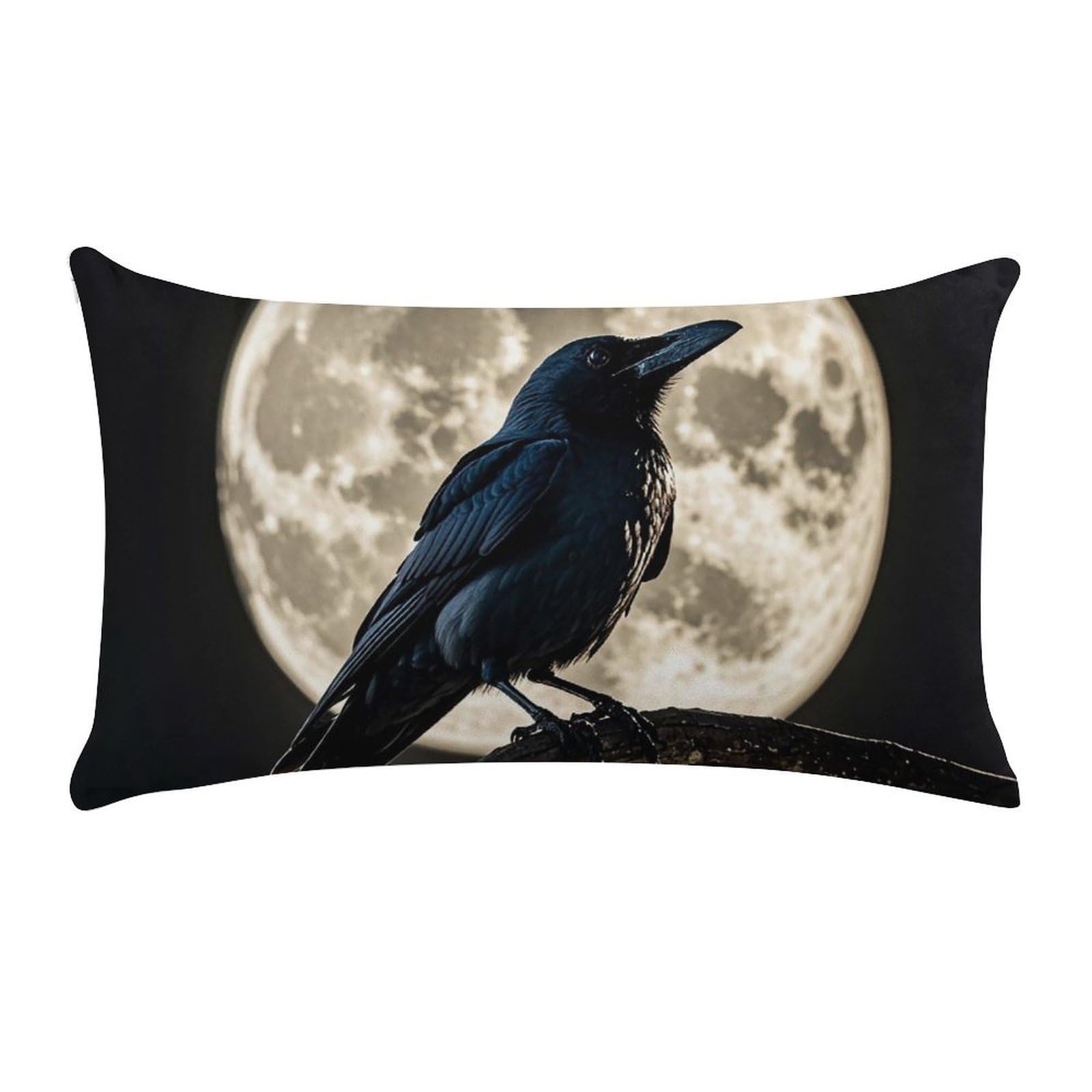 Black Crow on Full Moon Pillow Cases for Sofa, Super Soft Plush Pillow Cover with Zipper, Luxury Cozy Pillow Shams for All Seasons, Lightweight Pillowcases for Bedroom, 12" X 20"