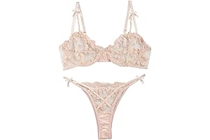 Sexy Underwire Cute Push Up Strappy Embroidered Mesh Sheer Lingerie Set See Through Panty Bra