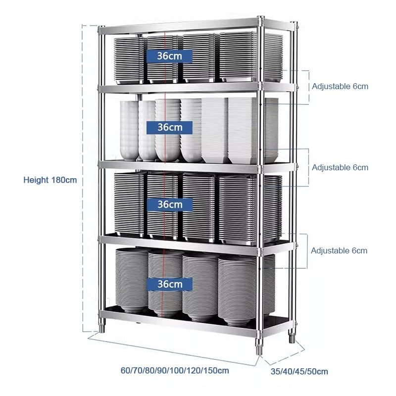 Scaffale da cucina regolabile a 4 ripiani in acciaio inox, per lavanderia, bagno, dispensa e armadio (120 x 45 x 180 cm) e soluzione salvaspazio