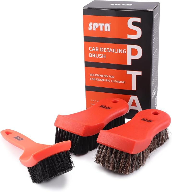 3Pcs Car Detailing Brush Kit, Leather & Textile Interior Brush, Comfortable Grip and Scratch-Free Cleaning for Dashboard, Wheels, Seats, Foot Mats and Small Areas, Black