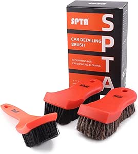 SPTA 3Pcs Car Detailing Brush Kit, Leather & Textile Interior Brush, Comfortable Grip and Scratch-Free Cleaning for Dashboard, Wheels, Seats, Foot Mats and Small Areas, Black