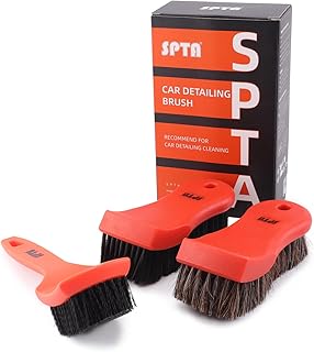 3Pcs Car Detailing Brush Kit, Leather & Textile Interior Brush, Comfortable Grip and Scratch-Free Cleaning for Dashboard, Wheels, Seats, Foot Mats and Small Areas, Black