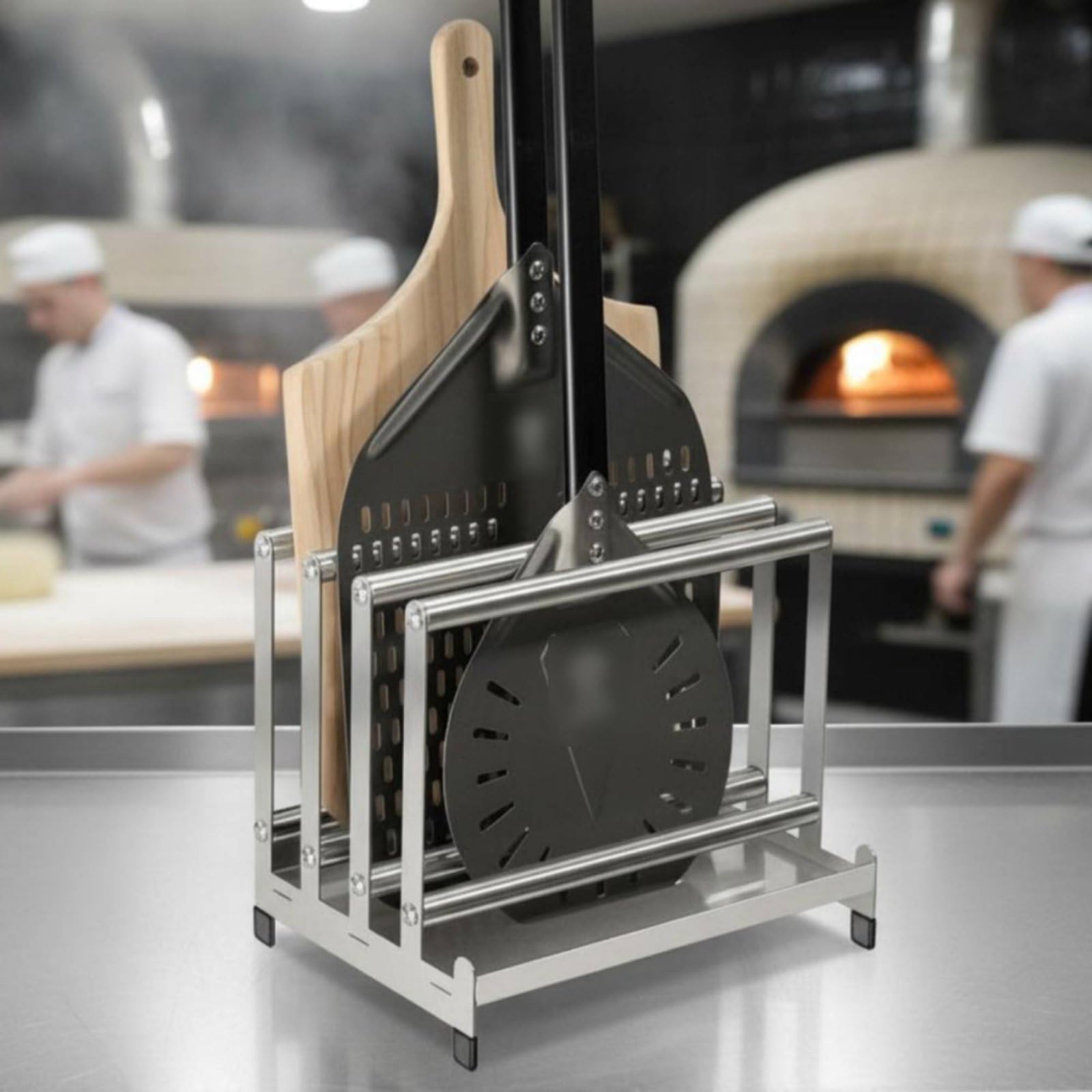 Pizzaportaoggetti Scaffale Portapale Rack Porta Paddle Base Ventilata Compatta in Acciaio Inox Adatto per Cucine Professionali Pizzeria Ristoranti
