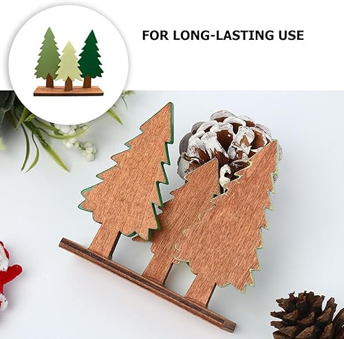 Miniatura 9 de Decoración de escritorio de pino de madera verde, 3 piezas de mini árboles de Navidad para la oficina en casa y decoración navideña, decoración