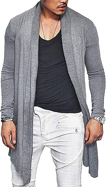 Mens Long Length Drape Cape Overcoat Lightweight Shawl Collar Cardigan Long Sleeve Open Front Blend Sweaters