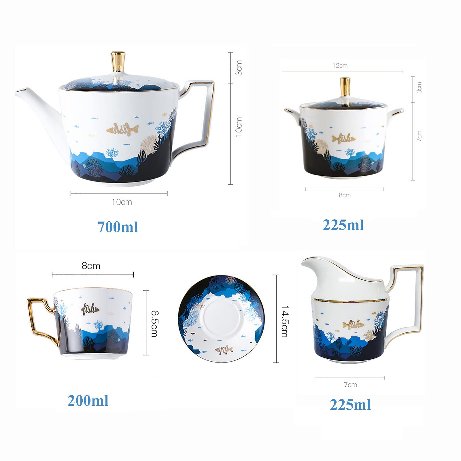 Set da tè da 15 Pezzi, Set da tè in Porcellana, Set di Tazze e piattini da caffè di Lusso con Supporto in Metallo, per Regalo, casa, Ufficio, Matrimonio