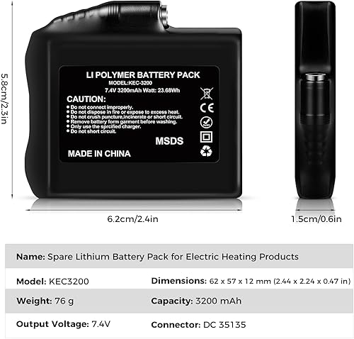Miniatura 2 de Paquete de repuesto de batería recargable de polímero de litio de 3200 mAh, 7.4 V, compatible con guantes calentados, guantes, medias, calcetines,