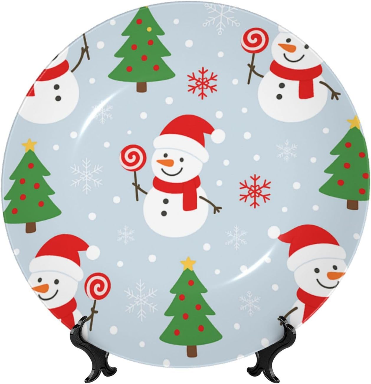 Cartoon Snowman 10 Inch Decorative Plate With Stand, Elegant Display Wall Plate For Home Decor