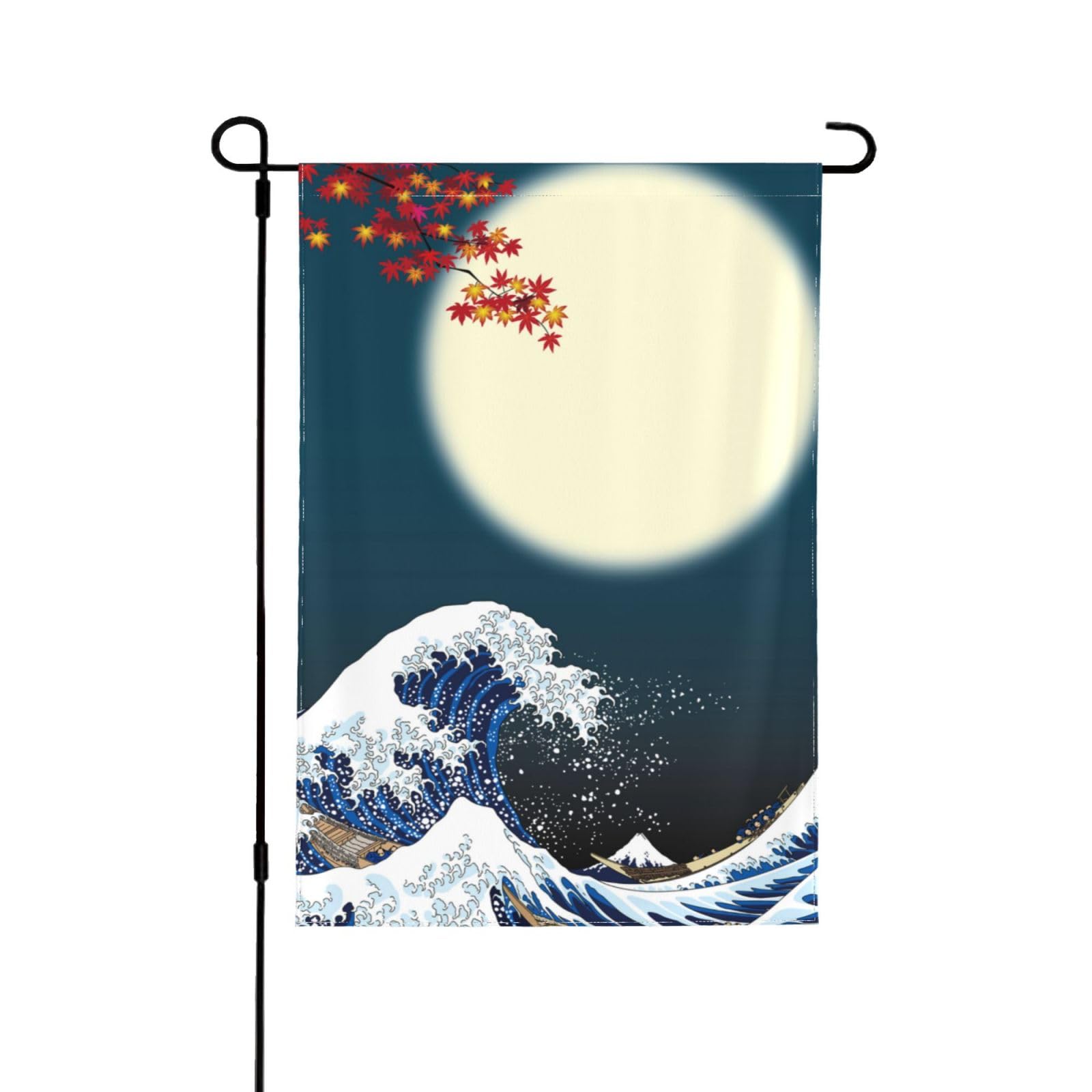 Axxitude Janpanese Waves Moon Garden Flag 12x18 Inch Decorative Flags Small Vertical Double Sided Holiday Farmhouse Seasonal Decor for Yard