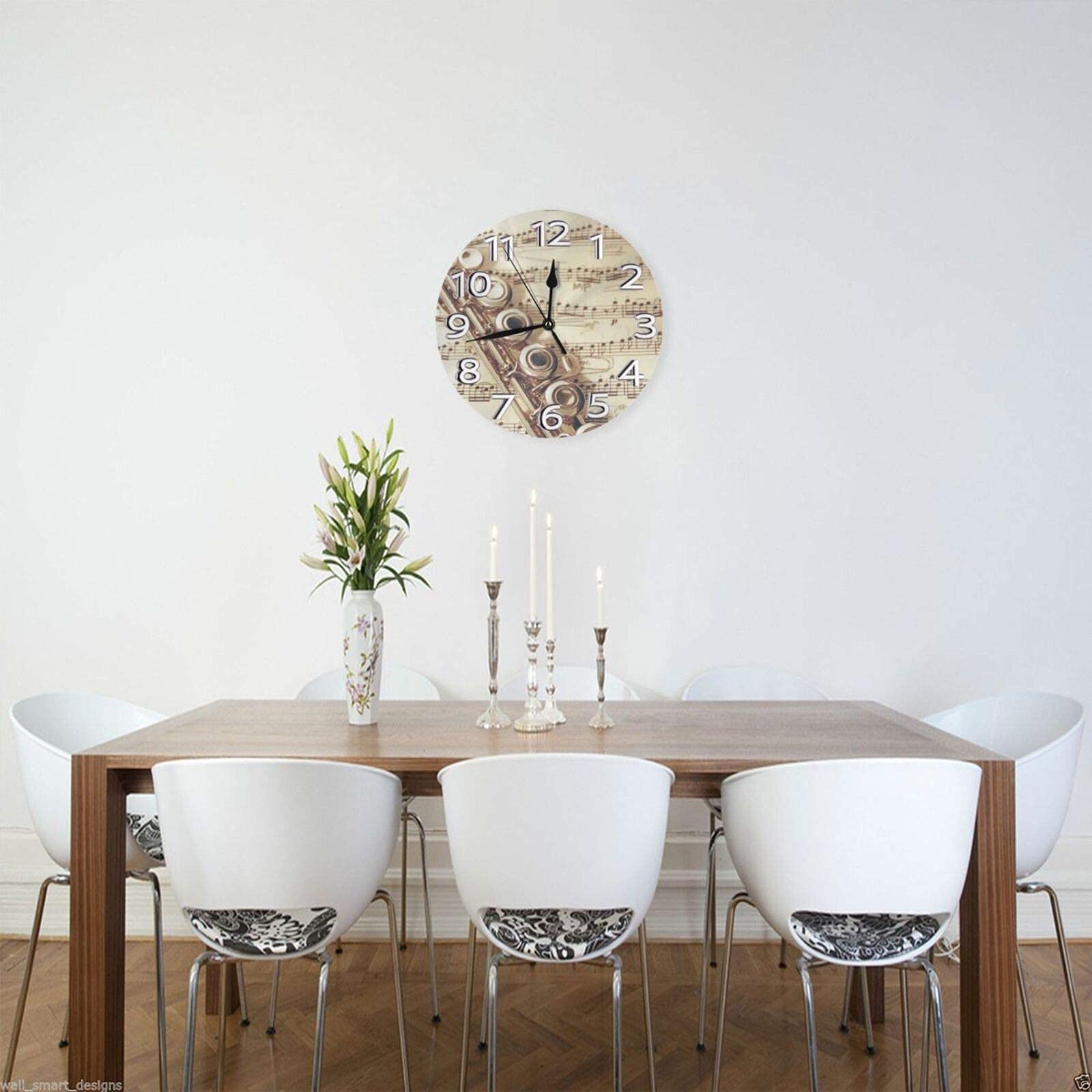 Reloj con número de música de Flauta Moderno silencioso DIY Grande sin Marco Ideal para Cualquier habitación en el hogar, Comedor, Cocina, Oficina, Escuela