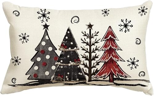 Miniatura 9 de AVOIN colorlife Funda de almohada con diseño de árboles de Navidad a cuadros rojos y negros, 18 x 18 pulgadas, decoración de invierno para sofá