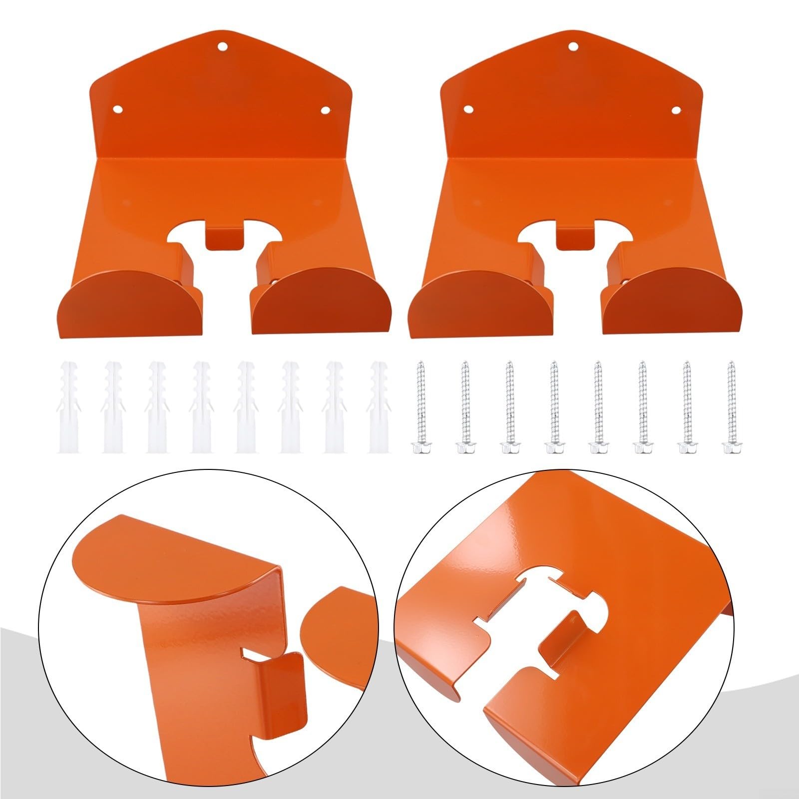 Soporte de pared resistente para cortacésped y cortasetos, resistente estante de acero para guardar herramientas de jardín en garaje o cobertizo, lacado en naranja, incluye 2 soportes y kit