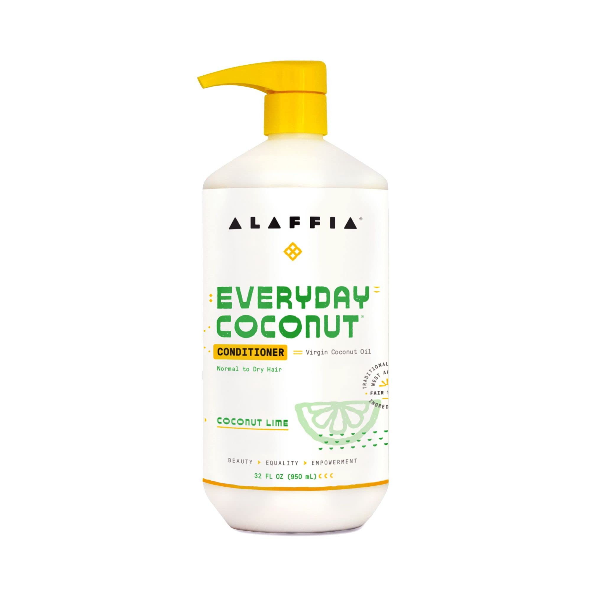 Alaffia Everyday Coconut Lime Conditioner for Normal to Dry Hair - Moisturizing Support with Ginger, Coconut Oil, and Shea Butter, Fair Trade, 32 Fl Oz