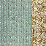 Craftine Tissu Double Gaze Matelassée réversible Mehar Bleu sur Fond Ocre - par 50 cm