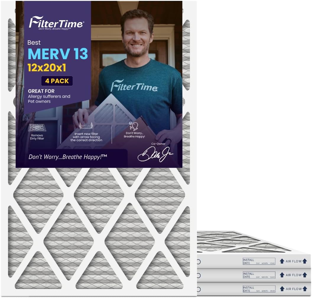 FilterTime 25x30x1 AC Furnace Air Filter, MERV 11, 4-Pack (exact dimensions 24.5 x 29.5 x 0.75), HVAC Air Filter Made in USA