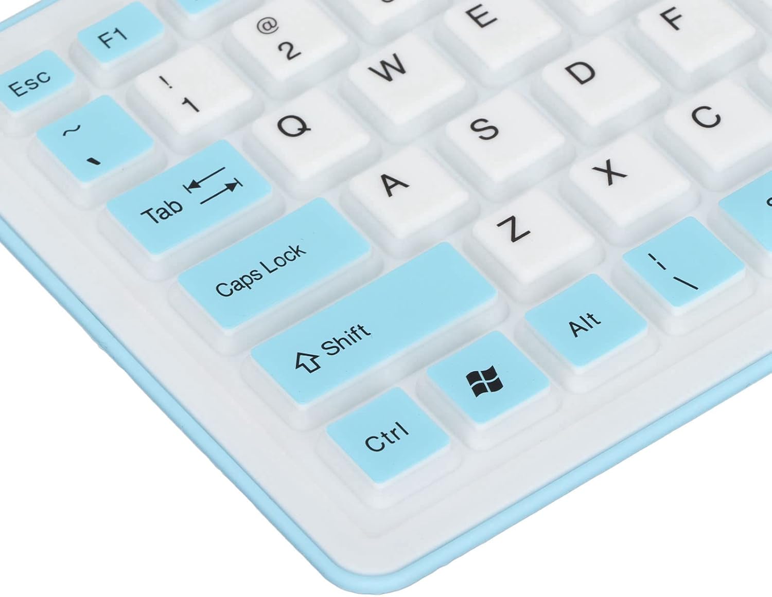Close-up of the keyboard keys, highlighting the silicone material and key layout