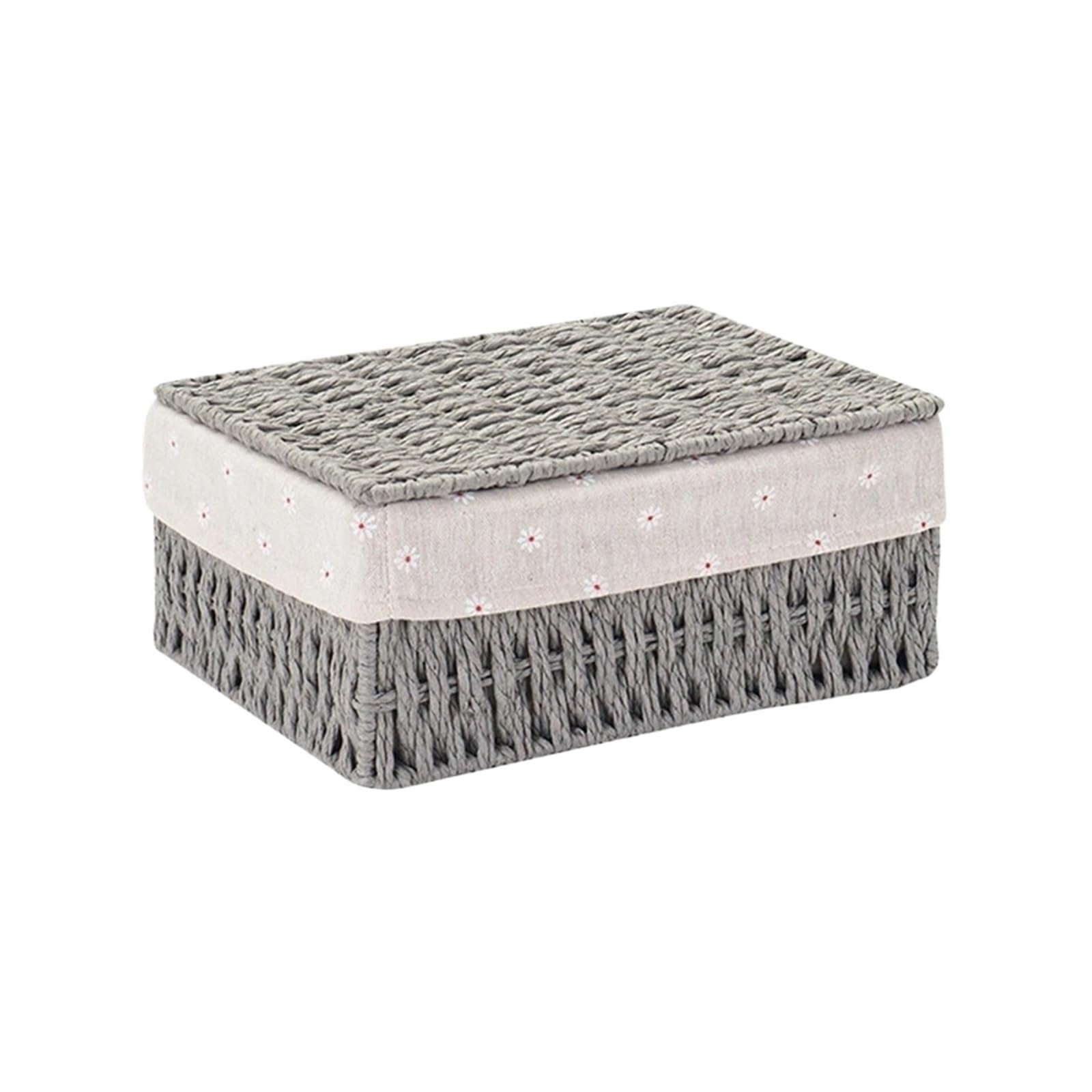 Wicker Storage Baskets With Lid Woven Kitchen Organizer Box Laundry Basket Snack Toy Boxs Desk Accessorie For Storage(L)