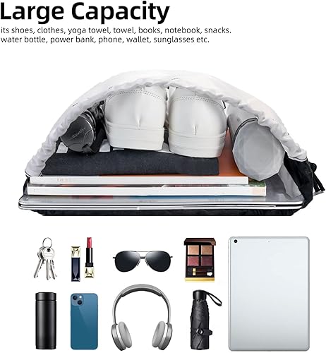 Miniatura 5 de VACSAX Mochila con cordón Deportes Resistente al Agua Bolsa de Cuerda Tractor Granja Imprimir Gimnasio DrawString Mochilas, Negro -