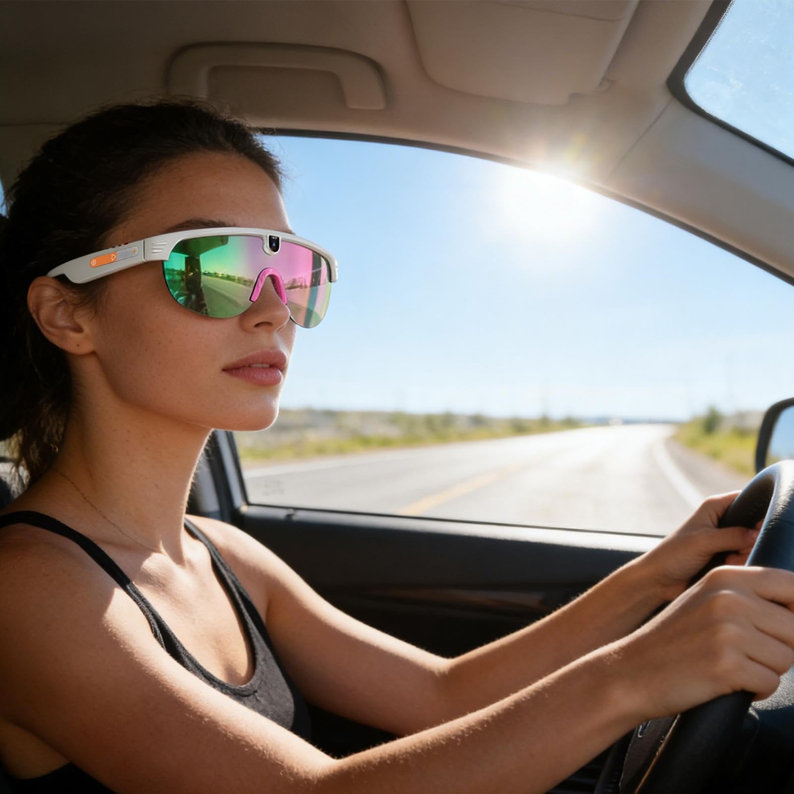 Lunettes de cyclisme - Vélo connecté avec caméra intégrée, réduction du bruit et protection UV | Lunettes de soleil sans fil pour jeunes, adolescents, hommes, garçons, filles, femmes, sports