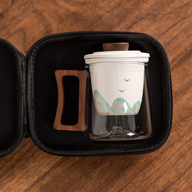 Tasse à thé Tasse à thé en verre filtré avec revêtement en céramique et poignée en ébène Récipient de trempage