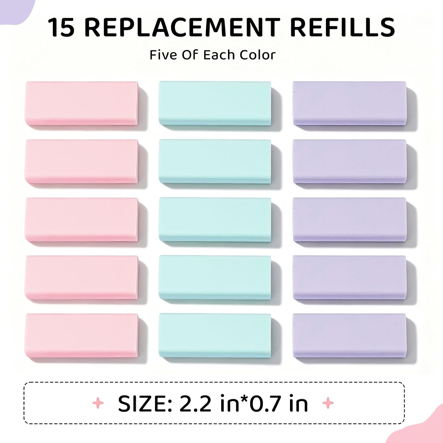 M&G 15 Pack Pencil Erasers, Erasers Bulk, Soft Rubber Refills, Mixed Colors image 2