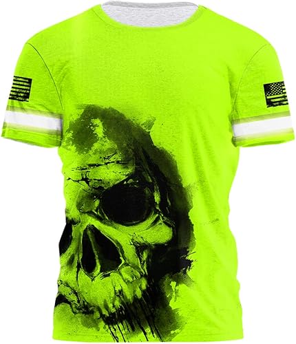 Matedecor Camisa de alta visibilidad con calavera para hombre, camisetas de seguridad reflectantes con bandera de EE. UU., ropa de trabajo,