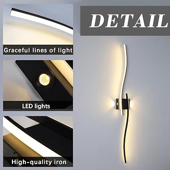 Wall Lights For Living Room,Modern Indoor Led Wall Light Of Linear Acrylic Bar,Black Dimmable Wall Sconce Lamp Fixtures,Wall Lighting For Bedroom Living Room Hallway Vanity Mirror Stairs 120Cm [Energy Class F]