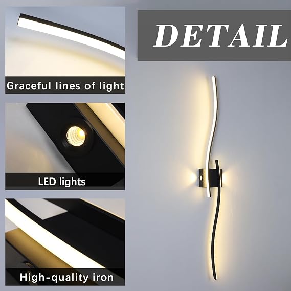 Wall Lights For Living Room,Modern Indoor Led Wall Light Of Linear Acrylic Bar,Black Dimmable Wall Sconce Lamp Fixtures,Wall Lighting For Bedroom Living Room Hallway Vanity Mirror Stairs 120Cm [Energy Class F]