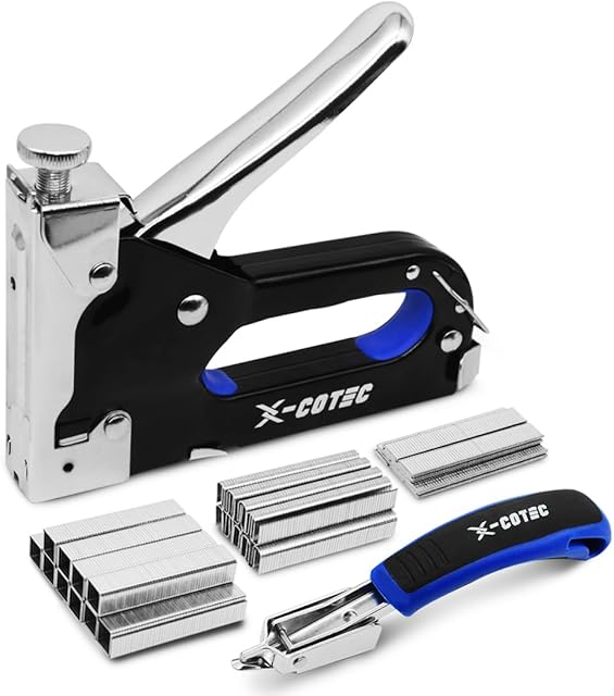 X-COTEC Staple Gun Heavy Duty with 3000 Staples, 3 in 1 Heavy Duty Staple Gun for Wood, Wall Stapler, Anti-Slip Adjustable Force Quick-Jam Release Heavy Duty Staple Gun for Upholstery Wood
