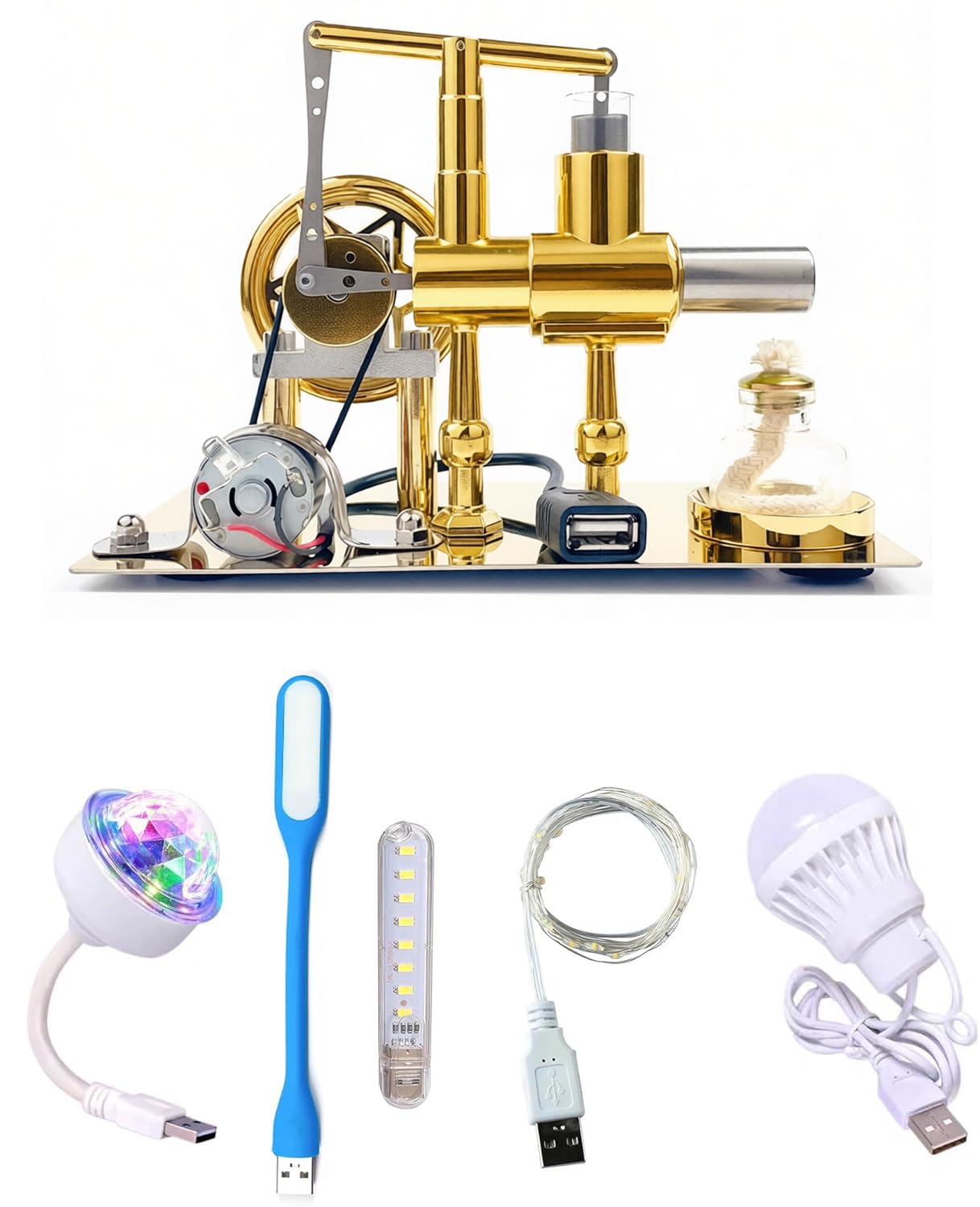 MagicTech Motor de aire caliente Stirling Motor Electricidad Cilindro USB Metal Física Educación Modelo JY27