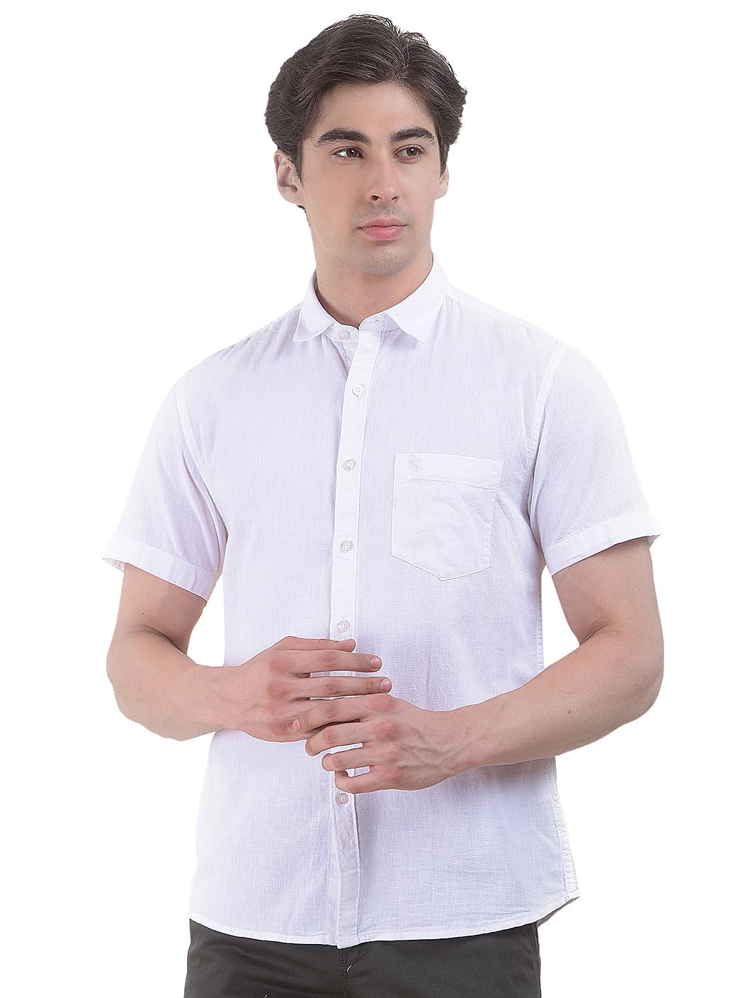 Men's Slim Fit Cotton Linen Shirt|Half Sleeve Spread Collar Shirt|Soft & Comfortable|Chambray Casual Shirt-image-48