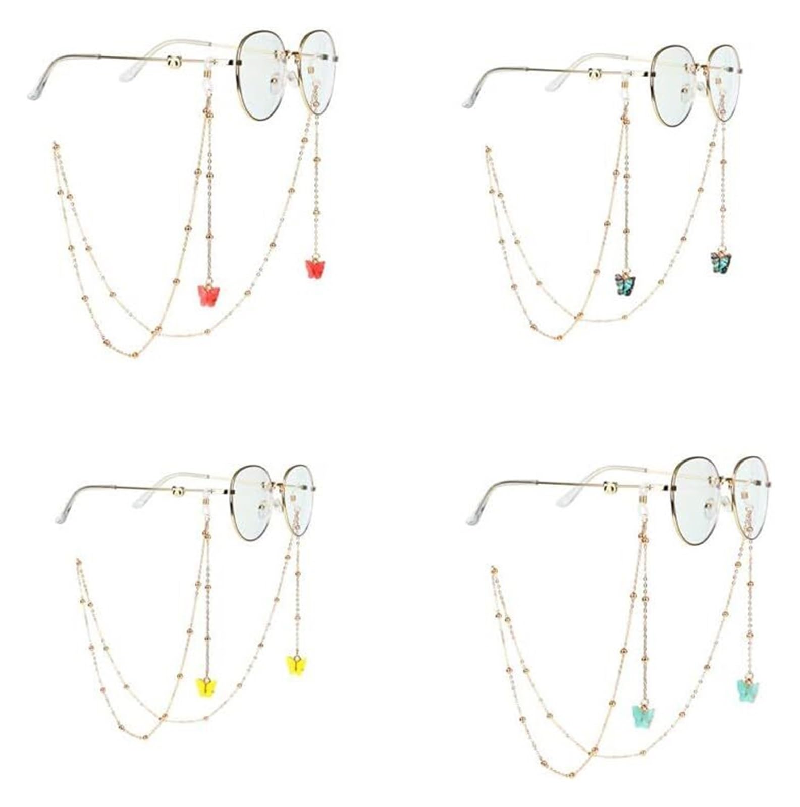 Brillenkette, Brillenseil, Brillenketten-Lanyard, modischer und schicker Spitzen-Schmetterlingsanhänger, Brillenkette, Sonnenbrille, Lesebrillen-Seil-Clip, Halsband-Seil(Yellow)