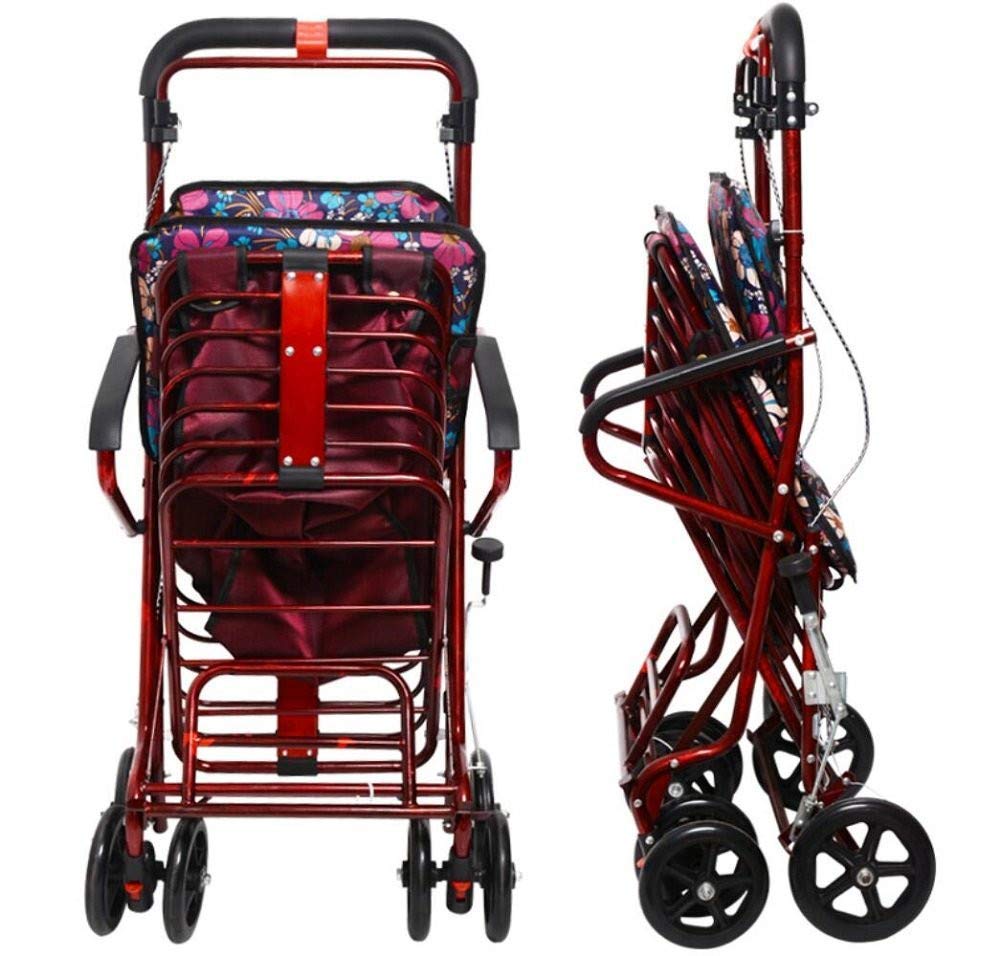 Andador, carrito de compras plegable, andadores de cuatro ruedas Andadores Carro liviano ajustable en altura con asiento acolchado y canasta de transporte Todo está bien (A)