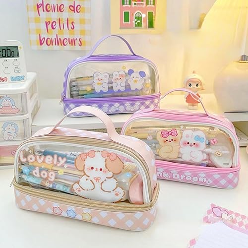 Miniatura 6 de Lindo estuche de lápices Kawaii, estuche estético de gran capacidad, suministros escolares, estuche para niñas (caqui)